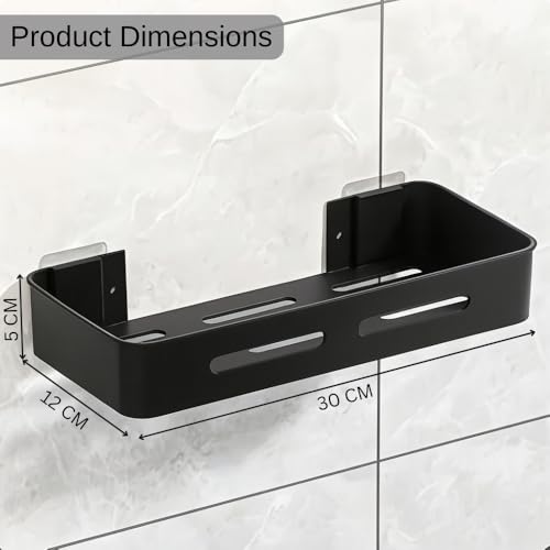 MorivaHomes Self Adhesive Bathroom Shelf for Wall Shelf Organizer Wall Mounted Bathroom Shelves Rack Holder Stand for Bathroom Accessories Organiser Without Drill (Black, Pack of 2) - Image 4