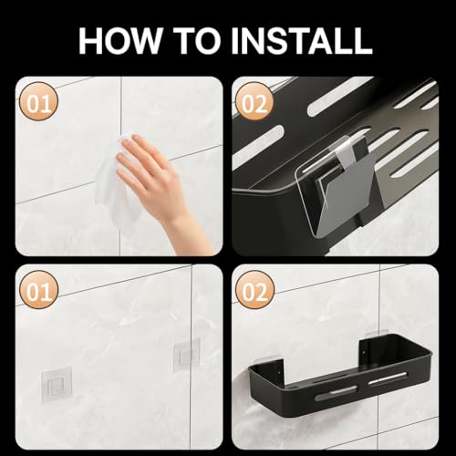 MorivaHomes Self Adhesive Bathroom Shelf for Wall Shelf Organizer Wall Mounted Bathroom Shelves Rack Holder Stand for Bathroom Accessories Organiser Without Drill (Black, Pack of 2) - Image 5