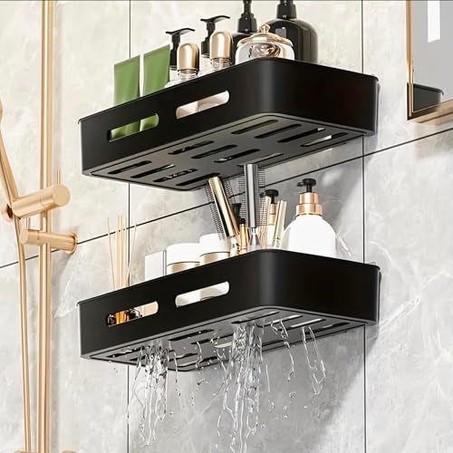 MorivaHomes Self Adhesive Bathroom Shelf for Wall Shelf Organizer Wall Mounted Bathroom Shelves Rack Holder Stand for Bathroom Accessories Organiser Without Drill (Black, Pack of 2) - Image 2