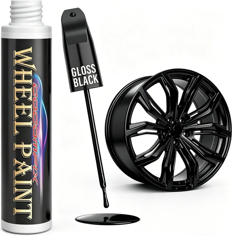 cocomfix Gloss Black Rim Touch Up Paint, Car Rim Paint for Cars Wheel. Black Car Rims Paint Universal Color. Quickly Fix Rim Scratches, Chips, Curb Rashes and Surface Damage (Gloss Black) - Image 1