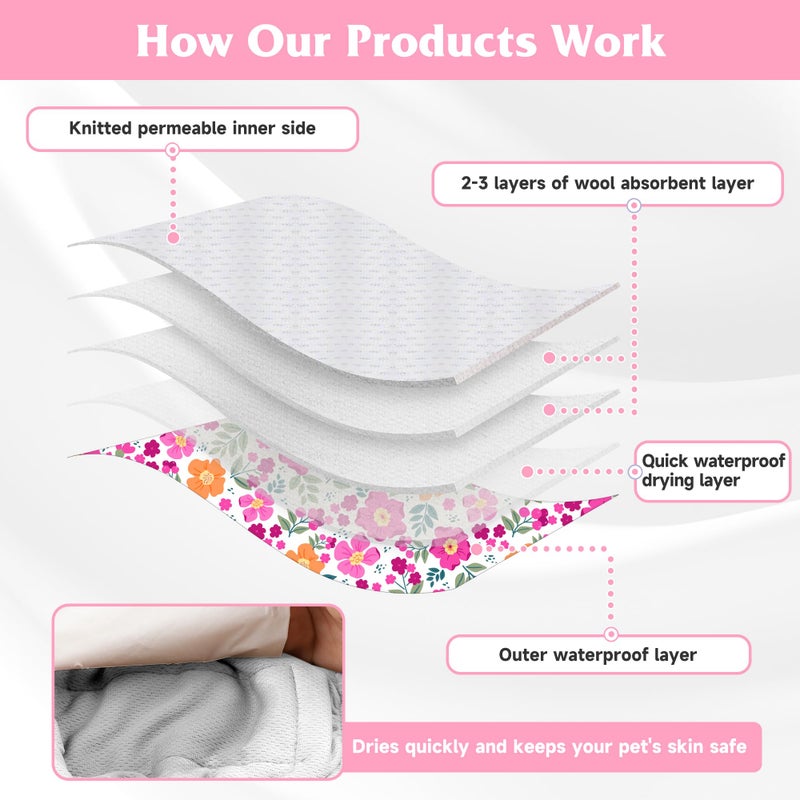 Barklincharm 5 Pack Reusable Diapers for Doggie, Highly Absorbent Dog Diapers Female for Pet with Incontinence or Frequent Urination, Small Dog Diapers Female, Flowers - Image 5