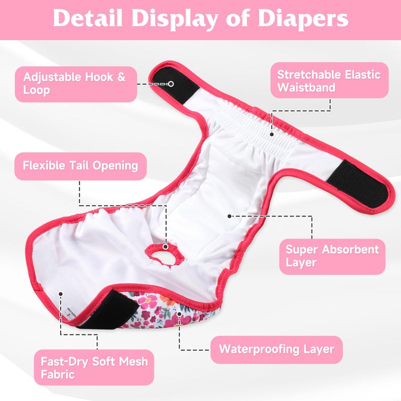 Barklincharm 5 Pack Reusable Diapers for Doggie, Highly Absorbent Dog Diapers Female for Pet with Incontinence or Frequent Urination, Small Dog Diapers Female, Flowers - Image 4