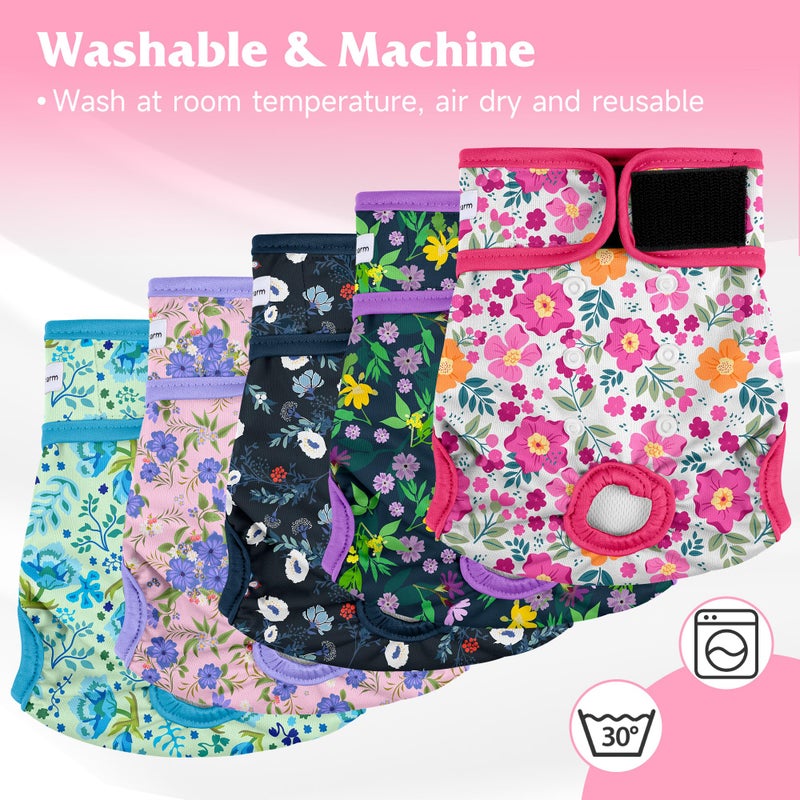 Barklincharm 5 Pack Reusable Diapers for Doggie, Highly Absorbent Dog Diapers Female for Pet with Incontinence or Frequent Urination, Small Dog Diapers Female, Flowers - Image 3
