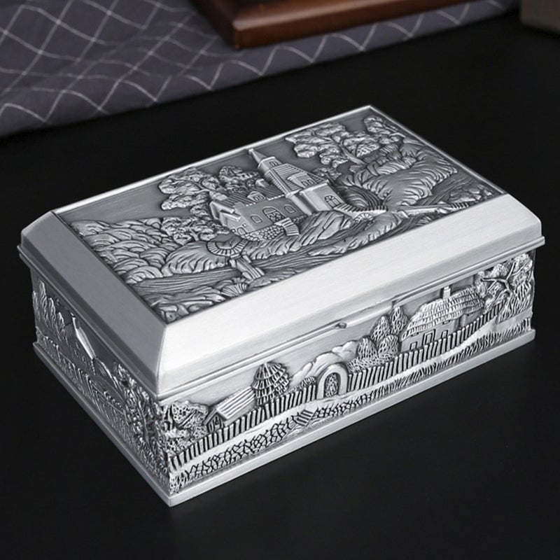 Metal Jewelry Box Castle Relief Pattern Jewelry Case Alloy Jewelry Case Keepsake Container - Image 3