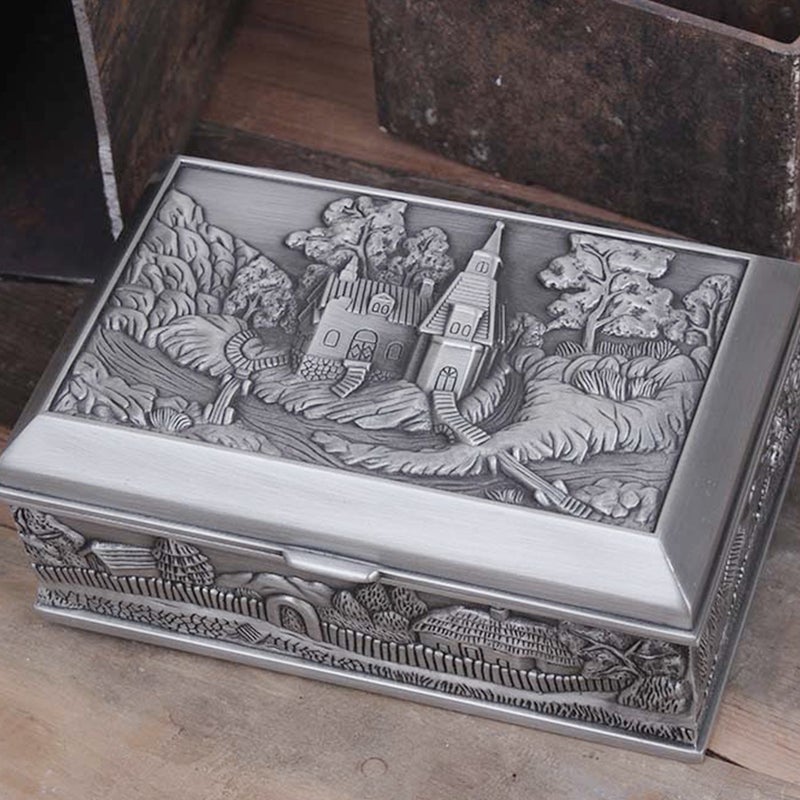 Metal Jewelry Box Castle Relief Pattern Jewelry Case Alloy Jewelry Case Keepsake Container - Image 5