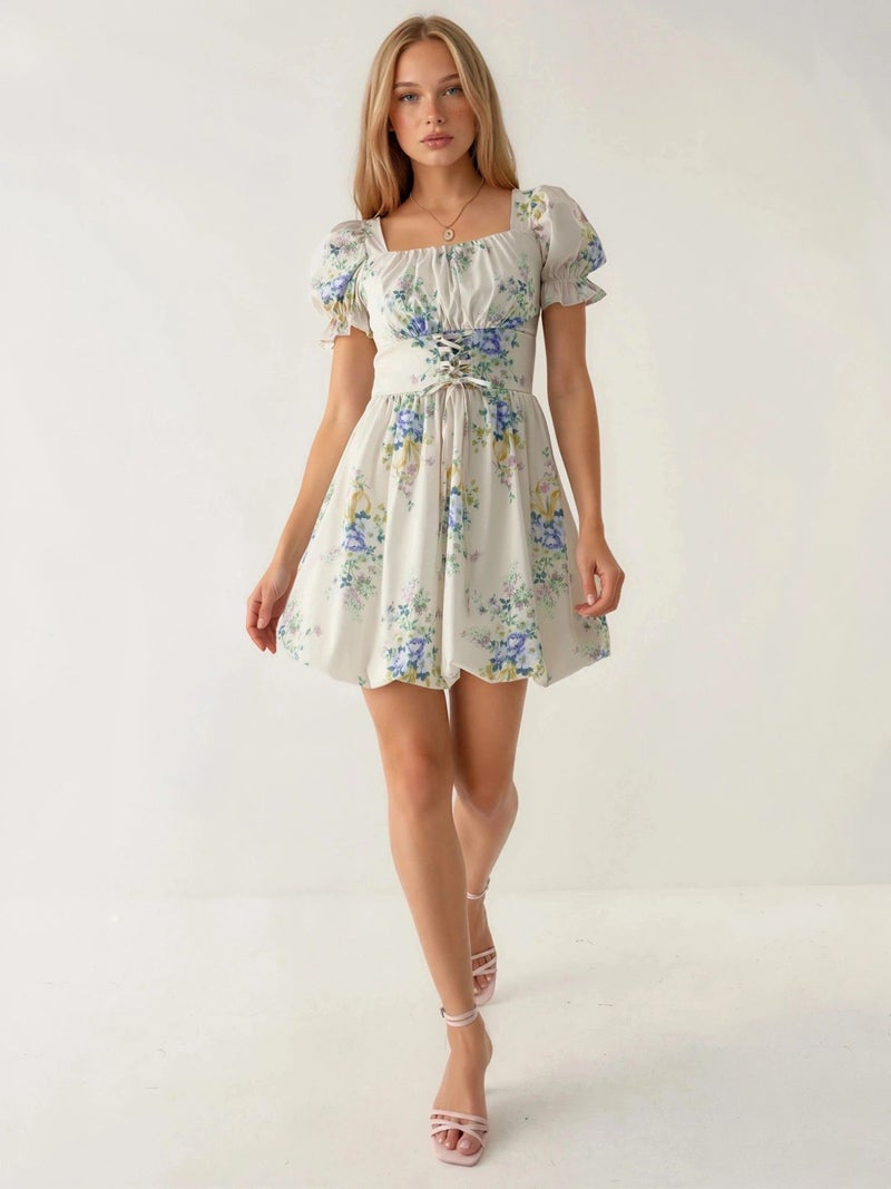 BUSEM Floral A-Line Mini Dress with Tie Detail - Image 4