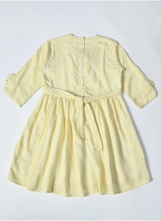 بيلا مودا Bella Moda Lemon Print Gathered Cotton Dress with Bow Detail