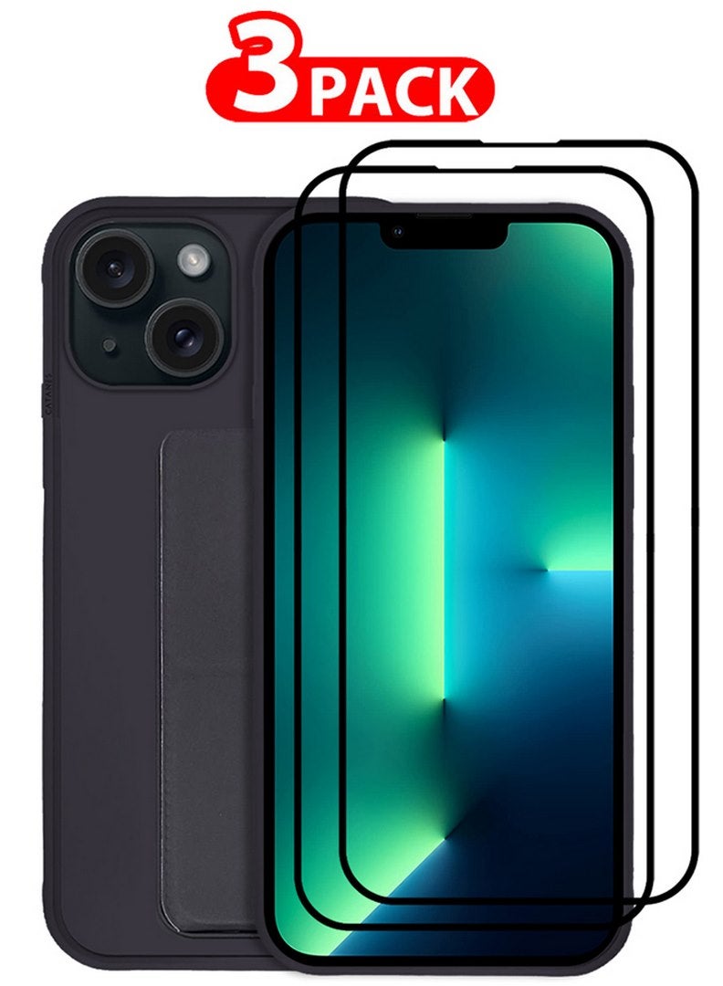 CATANES 3 Packs For iPhone 15 Plus Case and 2 Screen Protectors Premium PU Leather Case with Stand Function Shockproof and Anti Scratch Finger Grip Case Cover Purple  - Image 1