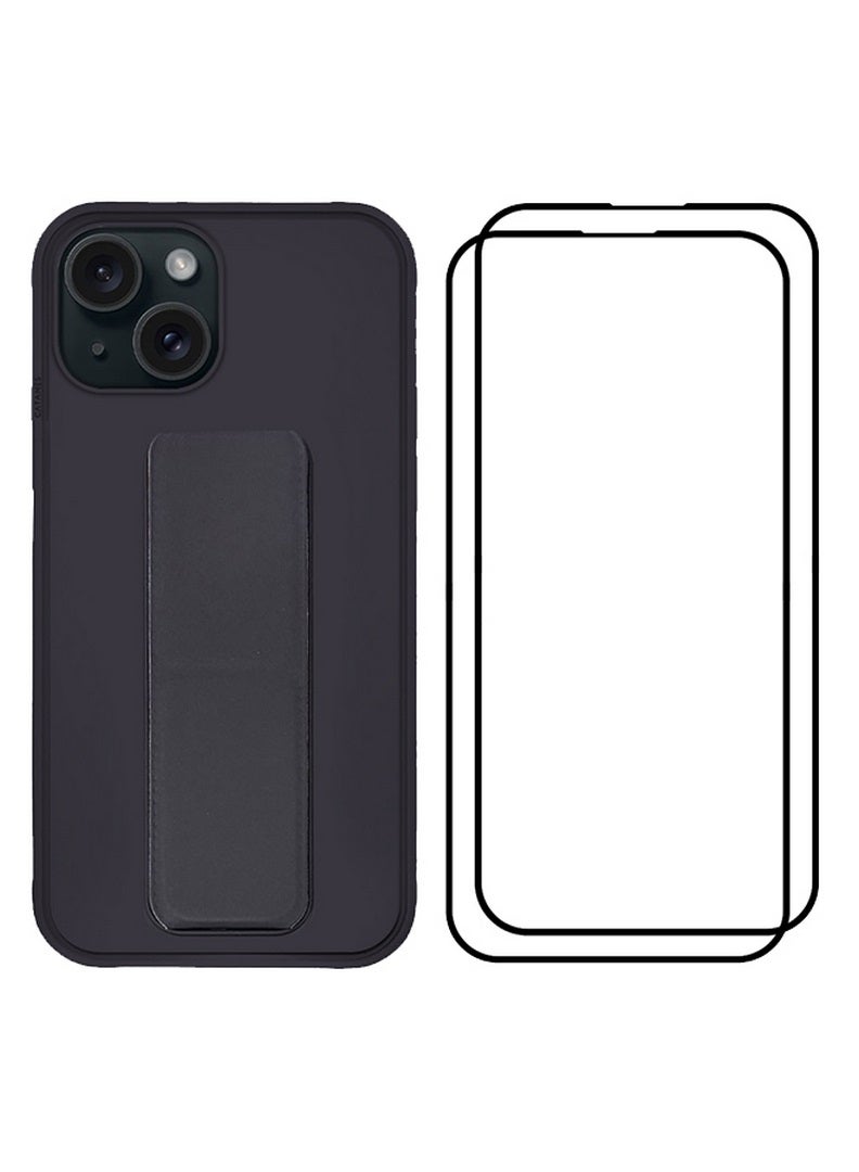 CATANES 3 Packs For iPhone 15 Plus Case and 2 Screen Protectors Premium PU Leather Case with Stand Function Shockproof and Anti Scratch Finger Grip Case Cover Purple  - Image 2