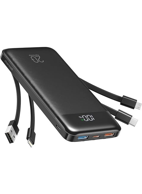 Power Bank With Built In Cables 20000Mah Usb C Battery Pack 5 Outputs 4 Inputs With Led Display Type C Powerbank 22.5W Fast Charging Portable Charger Compatible With Smartphones And More