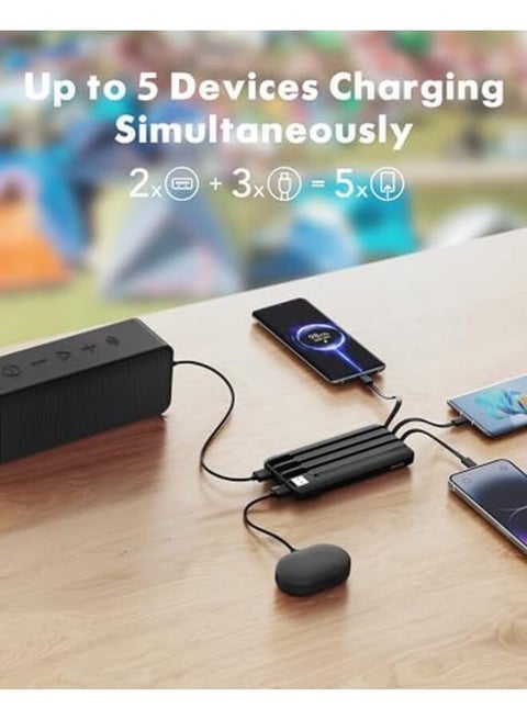Charast 20000Ah Power Bank with Built-in Cables and LED Display