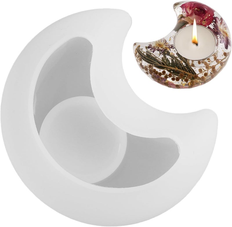 FirstTry Tealight Candle Holder Mold I 3D Heart Moon Star Shape Candlestick Epoxy Casting Silicone Mould I for DIY Handmade Art Craft Jewelry Storage Box Trinket Container Home Table Decoration (Moon) - Image 1