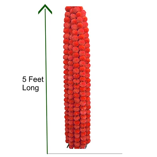 Abhaas Artificial Marigold Graland Flowers for Decoration Long Toran Indian genda phool for Wedding Festival (4.6 Feet/Orange/Set of 5 Mala) - Image 2