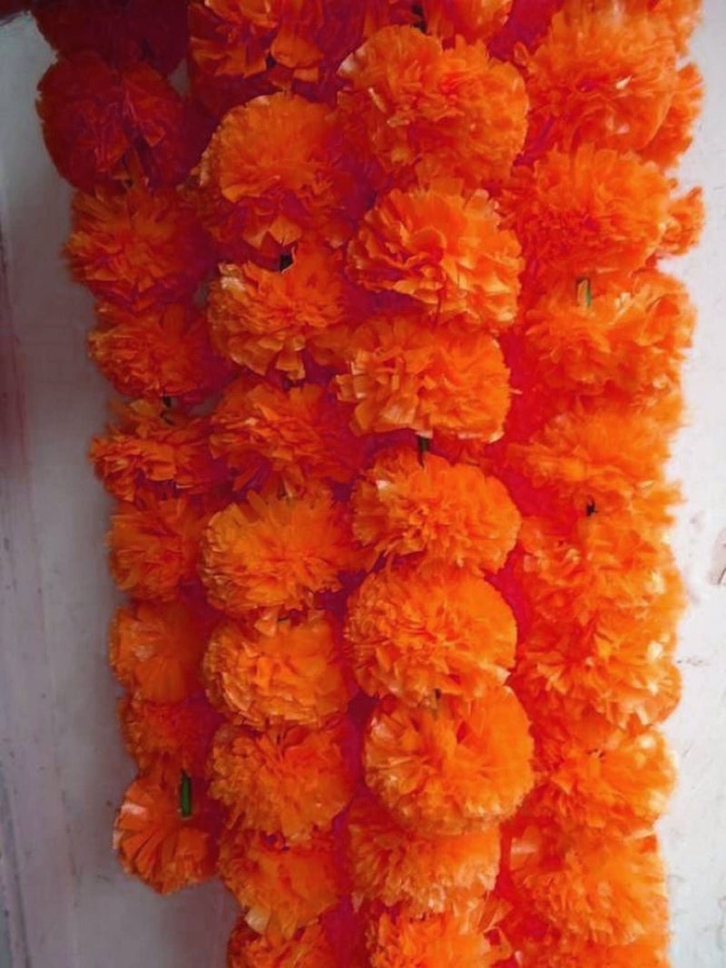 Abhaas Artificial Marigold Graland Flowers for Decoration Long Toran Indian genda phool for Wedding Festival (4.6 Feet/Orange/Set of 5 Mala) - Image 5
