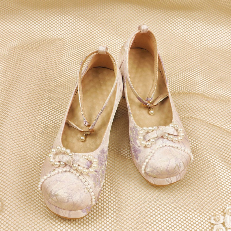 Independent Station Supply Spring 2025 High Heel Thick Bottom Solid Color 30-43 Size Size Beaded Shallow Mouth Hanfu Shoes - Image 4