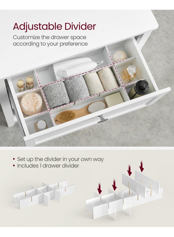 VASAGLE VASAGLE Bathroom Cabinet, Storage Cabinet and Bathroom Organizers, 2 Drawers with 1 Adjustable Divider, 2 Baskets, Sideboard, 11.8 x 23.6 x 31.5 Inches, Cloud White UBBC545W02  - Image 4
