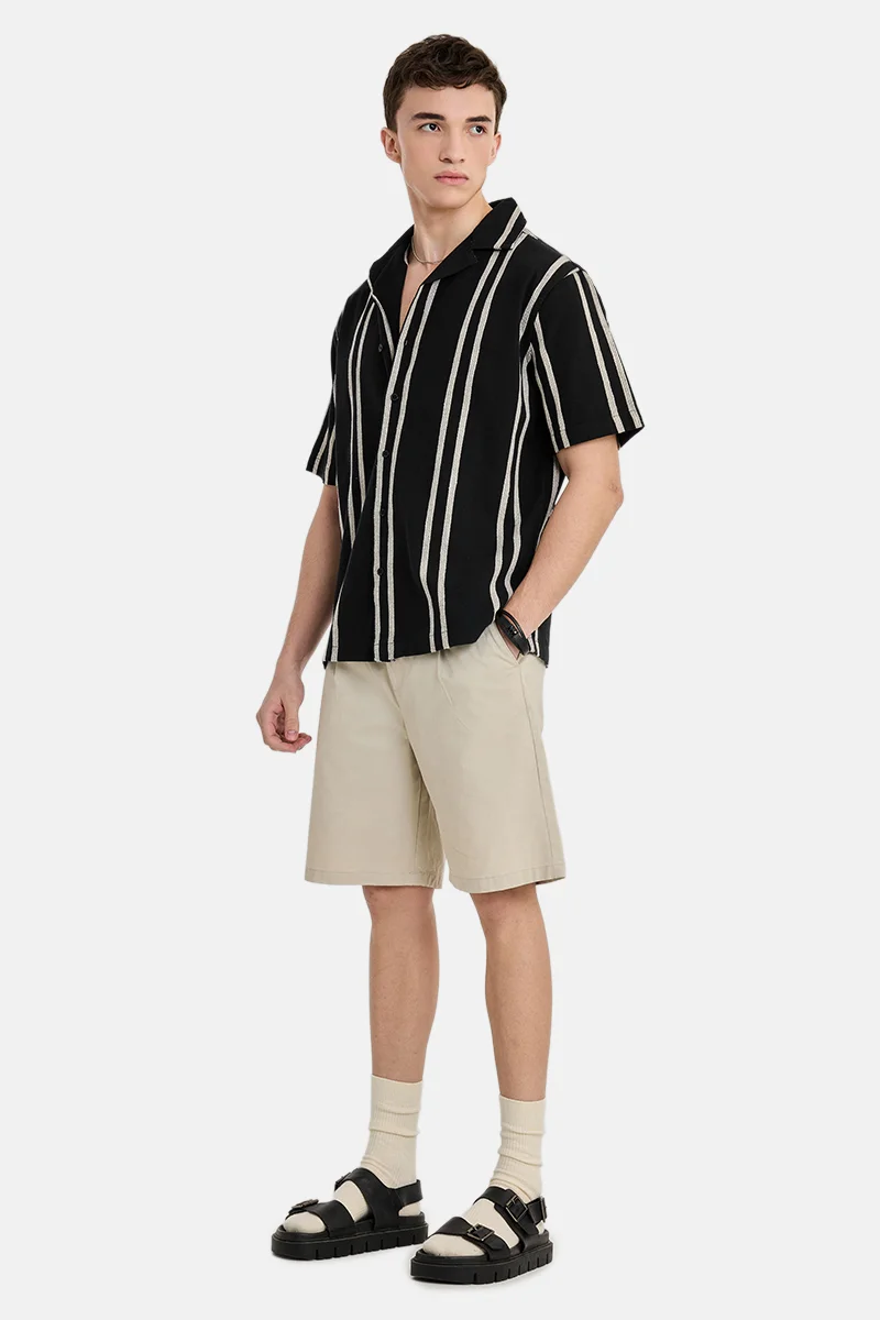 سنيتش Black Striped Half Sleeve Boxy Shirt