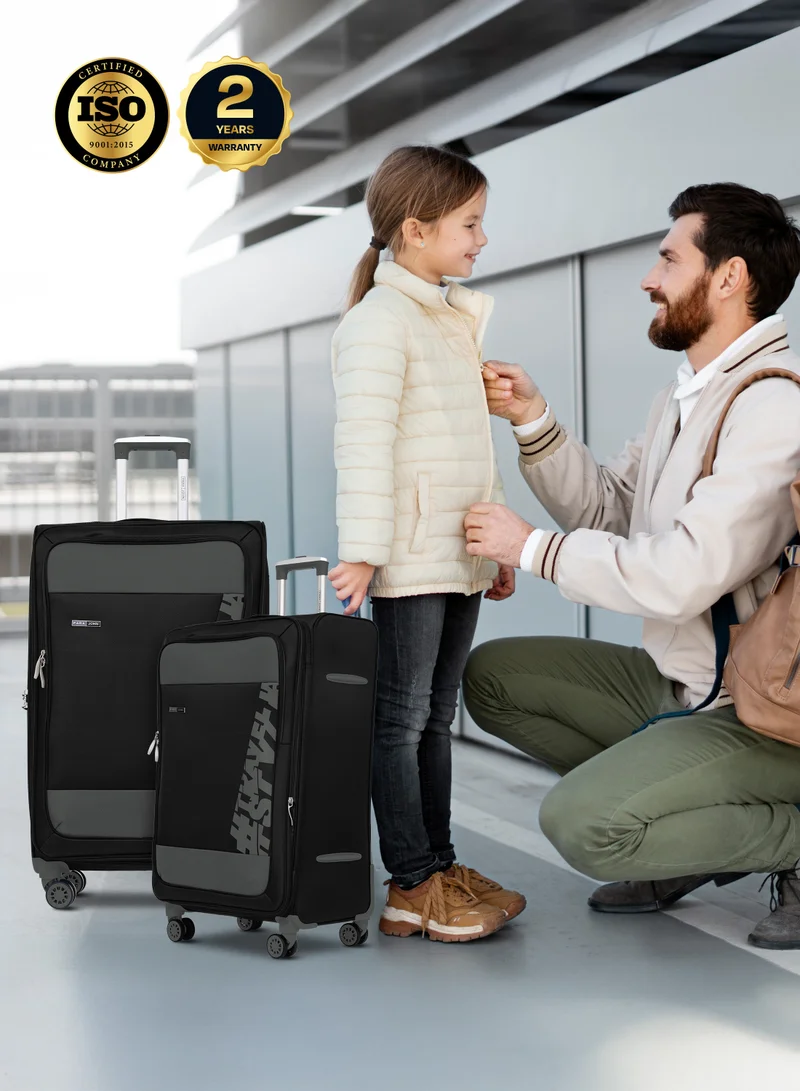 بارا جون طقم حقائب سفر هيبير تريك  قطع بعجلات دوارة  عجلات - أسود