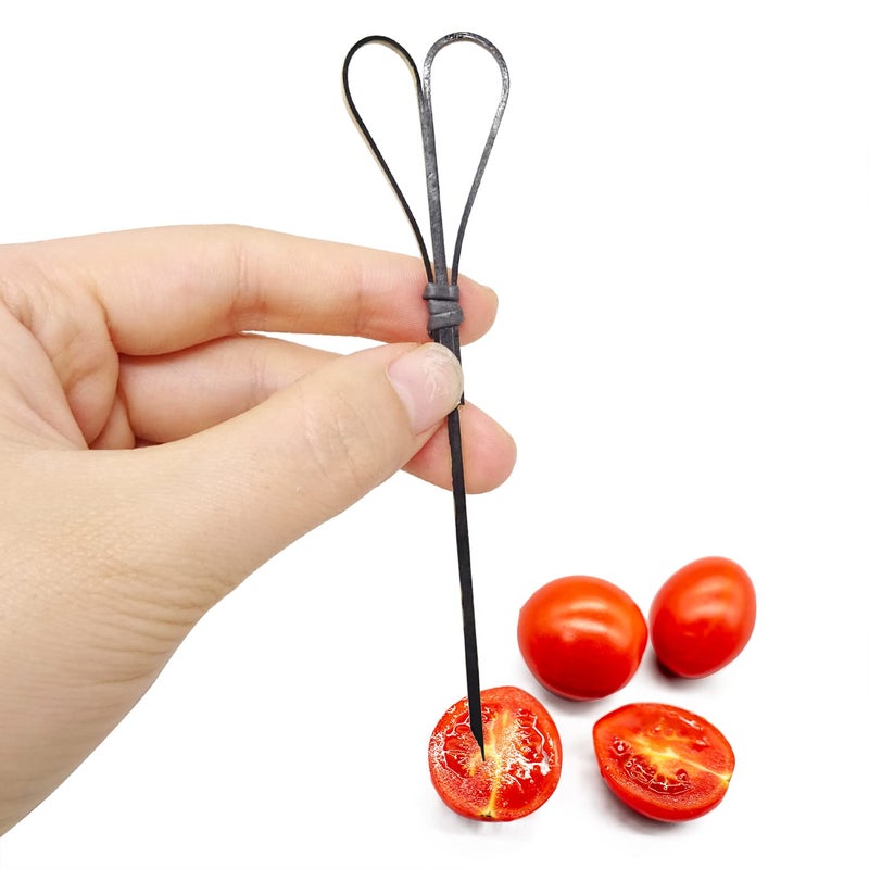 Honbay 100PCS 12cm 4.7inch Heart Shaped Cocktail Picks Bamboo Picks Skewers Toothpicks Sticks Appetizers Sandwich Fruit Picks (Black) - Image 3