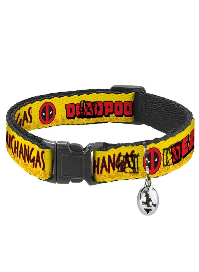 Buckle Down Marvel Comics Breakaway Cat Collar with Bell, Plastic Clip, Easy Adjustable, Deadpools Chimichangas Flames Yellow Black Red, 8.5 to 12 Inches 0.5 Inch Wide - Image 1