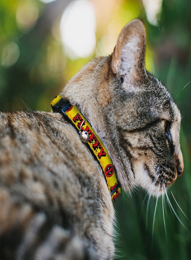 Buckle Down Marvel Comics Breakaway Cat Collar with Bell, Plastic Clip, Easy Adjustable, Deadpools Chimichangas Flames Yellow Black Red, 8.5 to 12 Inches 0.5 Inch Wide - Image 2