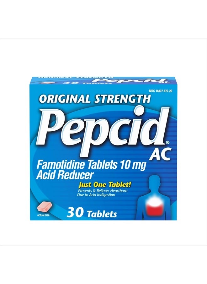 Pepcid AC Original Strength Heartburn Relief Tablets, Prevents & Relieves Heartburn Due to Acid Indigestion & Sour Stomach, 10 mg Famotidine to Reduce & Control Acid, Fast-Acting, 30 Ct  - Image 1