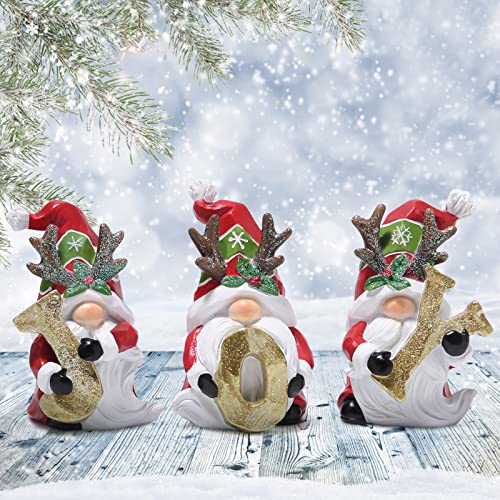 Hodao Christmas Joy Gnomes Decorations Indoor Home Decor Christmas Antlers Gnomes Figurines Table Decorations Cute Christmas Gnomes Gifts (Christmas red Joy gnome) - Image 2