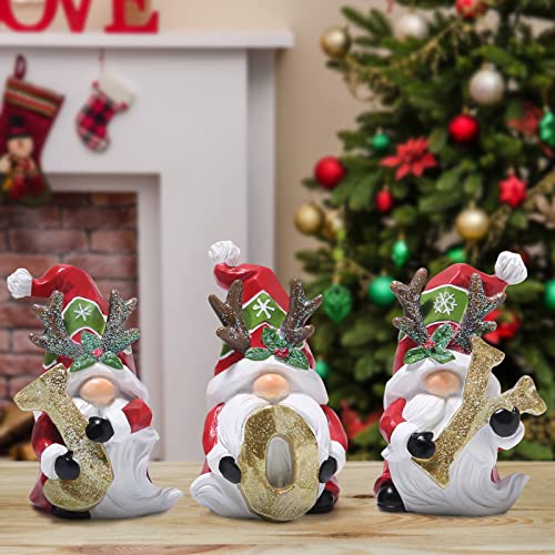 Hodao Christmas Joy Gnomes Decorations Indoor Home Decor Christmas Antlers Gnomes Figurines Table Decorations Cute Christmas Gnomes Gifts (Christmas red Joy gnome) - Image 3