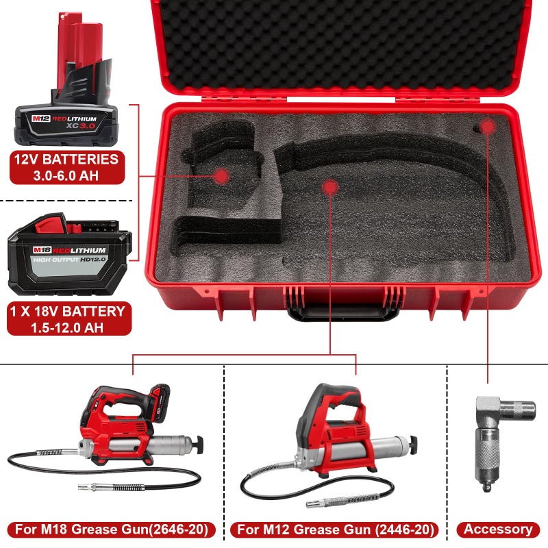 YDEPLVEO Hard Shell Case for Milwaukee Grease Gun | Fits for M18(2646-20) / M12(2446-20) | High-Density Protective Foam | Portable Organizer Travel Carrying Storage Bag for Batteries & Accessories with Handle - Image 2