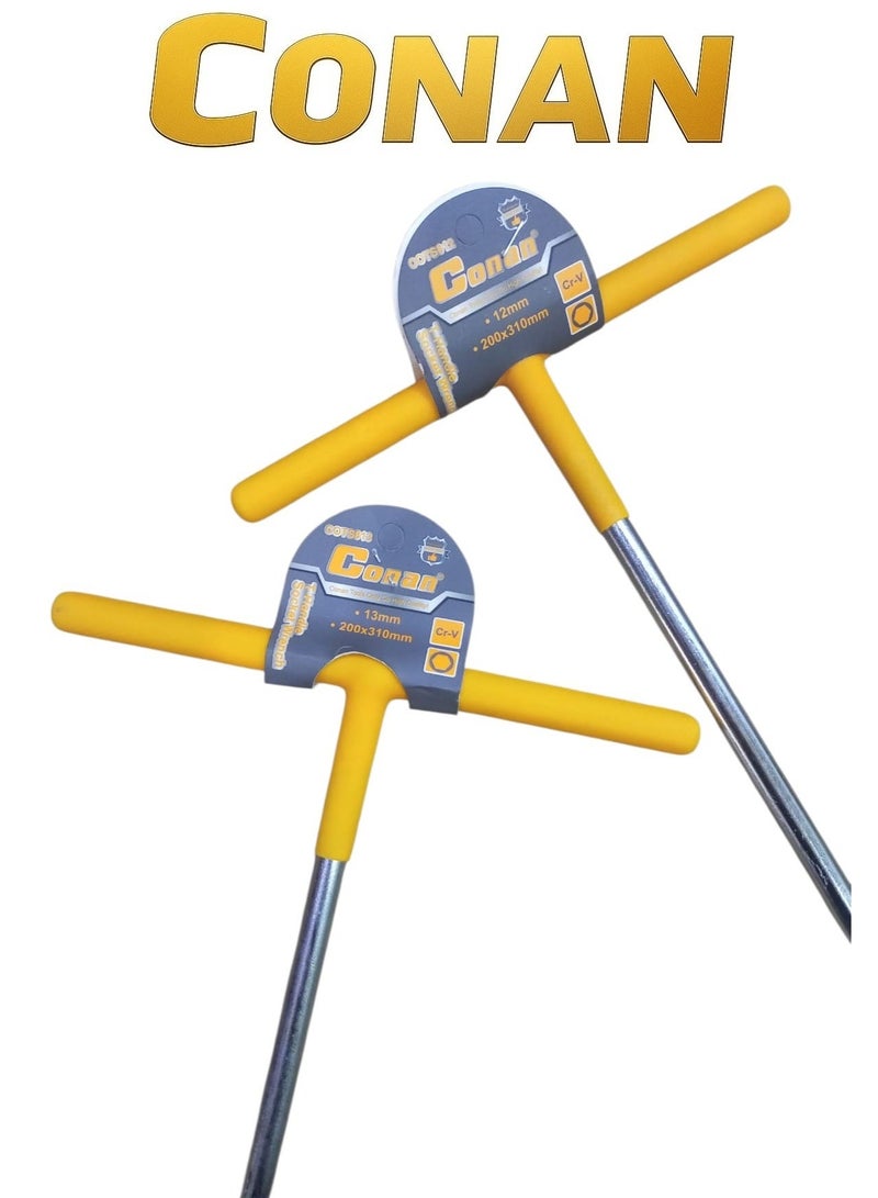 CONAN T-Handle Socket Wrench Set | Models COTS812 + COTS813 | 12mm & 13mm | 200×310 mm Long Reach | High-Strength Cr-V Steel | Comfortable Grip & High Torque Performance - Image 2