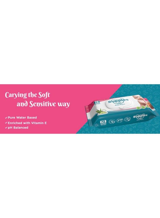 Supples Baby Wet Wipes With Lid Enriched With Aloe Vera 72 Wipes;Pack (Pack Of 4) - Image 3