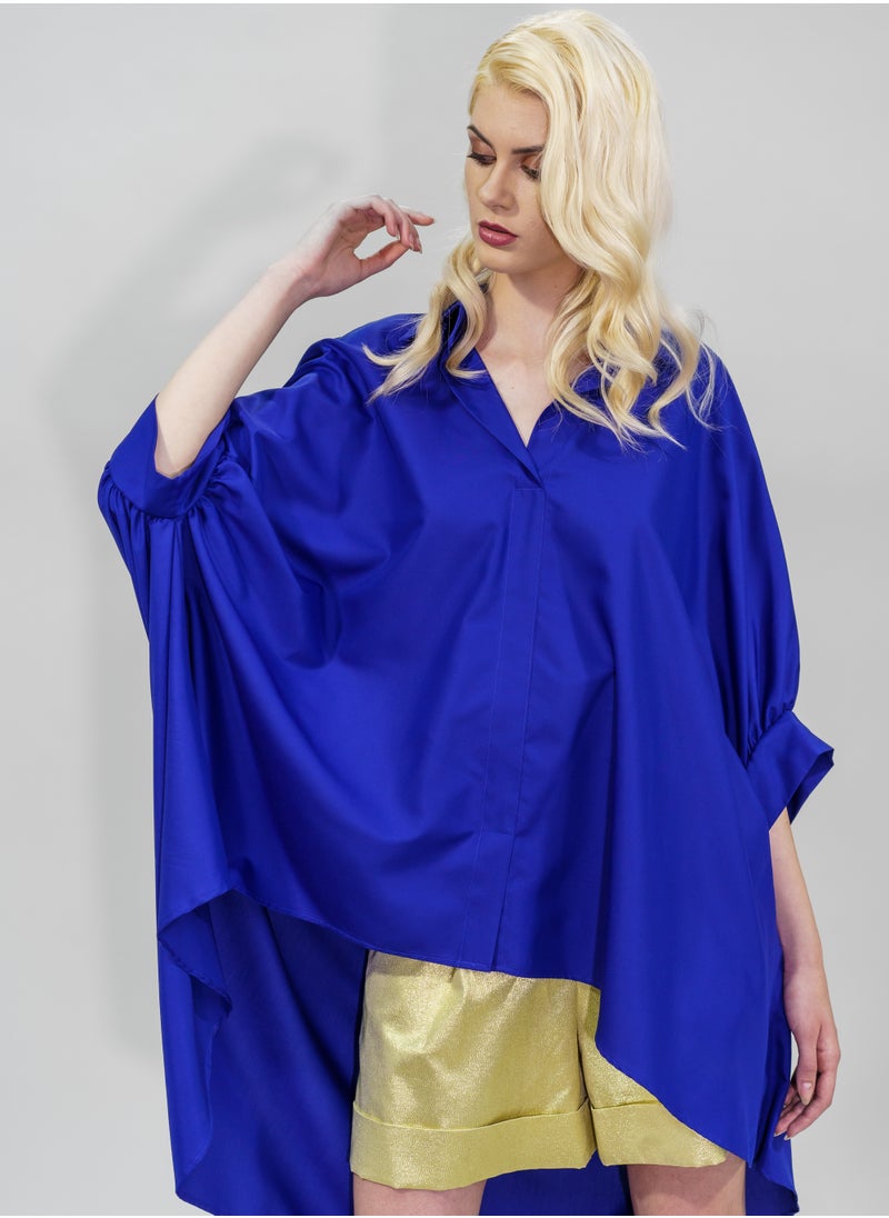 BITOLIA GALLERY - Blue Poplin Tunic Butterfly Sleeve - Image 1