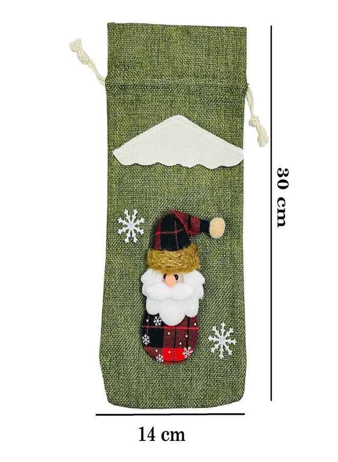 Moira Green Santa Wine Bottle Gift Cover Bag, Drawstring Closure, Burlap Wine Bag 30 X 14 cm - Image 2