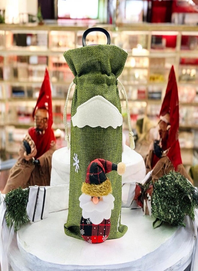 Moira Green Santa Wine Bottle Gift Cover Bag, Drawstring Closure, Burlap Wine Bag 30 X 14 cm - Image 4