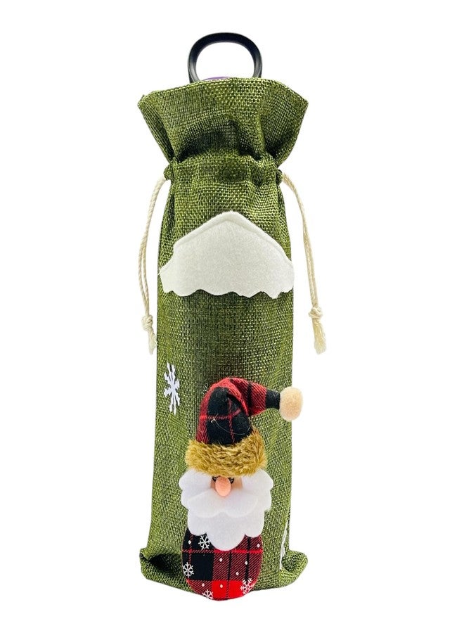 Moira Green Santa Wine Bottle Gift Cover Bag, Drawstring Closure, Burlap Wine Bag 30 X 14 cm - Image 1