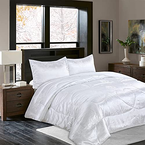 Raytrue-X Queen Comforter Set - All Season Bed Comforter Set, 3 Piece Satin Silk Blanket, Luxury White Jacquard Quilt, Soft Bedding Sets With Matching 2 Pillow Shams (Full/Queen, 88x88 inches) - Image 2
