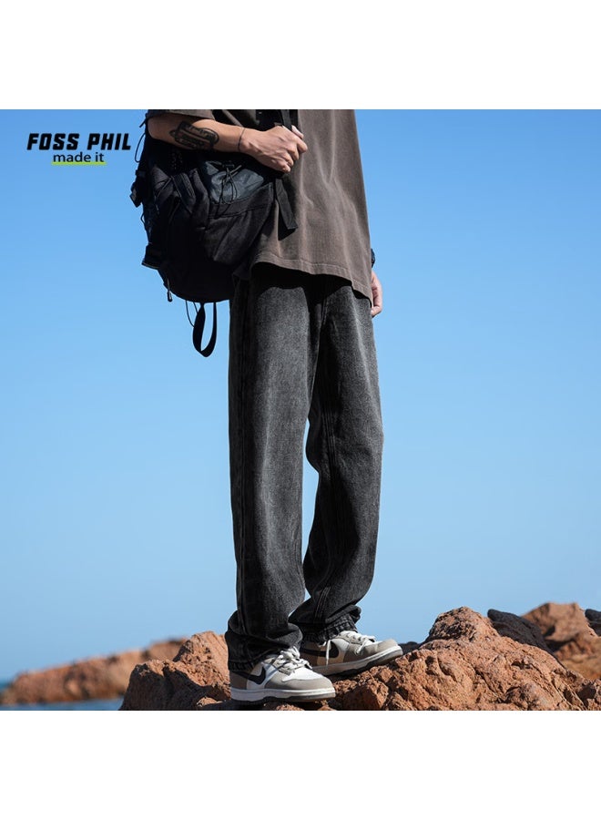 Foss Phil Men's Jeans, Spring And Summer, Wide-leg, Loose-fit, Versatile, Casual, Trendy, Straight-leg Pants, 23kg8374, Black, 2XL - Image 2