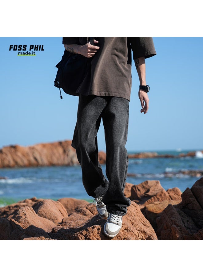 Foss Phil Men's Jeans, Spring And Summer, Wide-leg, Loose-fit, Versatile, Casual, Trendy, Straight-leg Pants, 23kg8374, Black, 2XL - Image 4