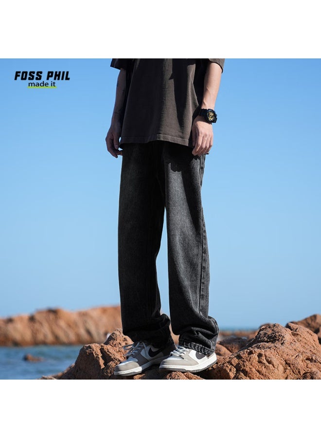Foss Phil Men's Jeans, Spring And Summer, Wide-leg, Loose-fit, Versatile, Casual, Trendy, Straight-leg Pants, 23kg8374, Black, 2XL - Image 3