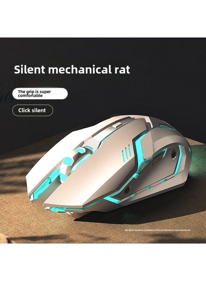 Wireless Mouse Mute Game Electric Competition Machinery Macro Cable Desktop Notebook Computer Office Special Charging-Color:Moon Curtain White [silent Rechargeable] Classic Edition-Interface:Official Standard  - Image 1
