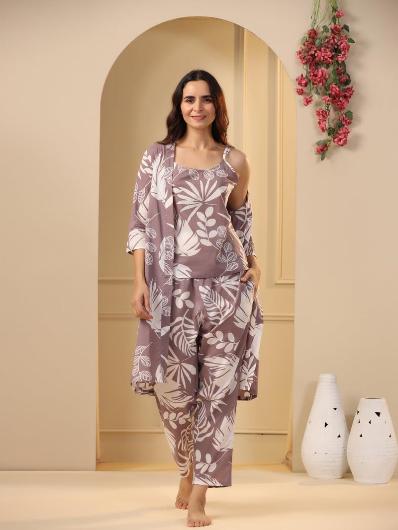 SAY Women Night Suits Pajama Sets, Pure Cotton, Floral Printed, Lilac Color, Short Sleeve, Night Suit for Women, Sleep Suit - Image 3