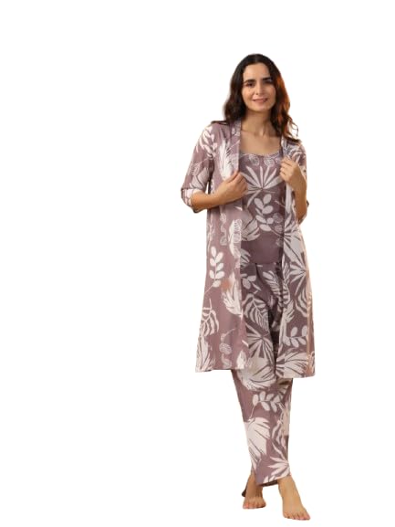 SAY Women Night Suits Pajama Sets, Pure Cotton, Floral Printed, Lilac Color, Short Sleeve, Night Suit for Women, Sleep Suit - Image 1