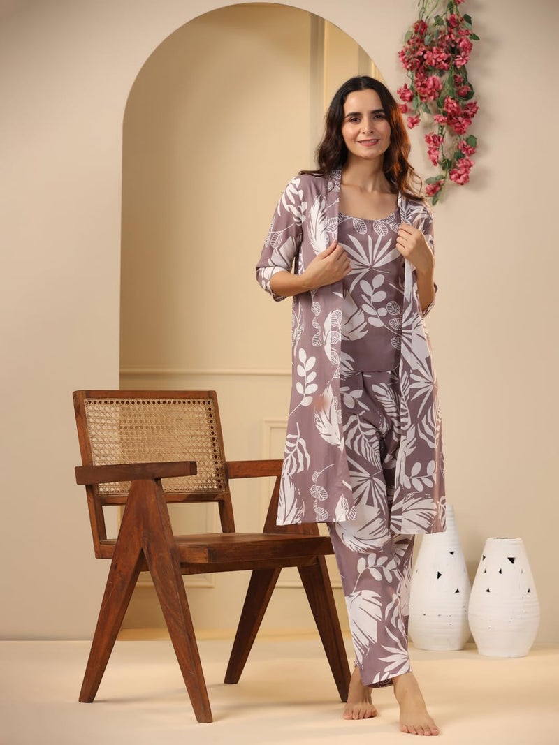 SAY Women Night Suits Pajama Sets, Pure Cotton, Floral Printed, Lilac Color, Short Sleeve, Night Suit for Women, Sleep Suit - Image 5