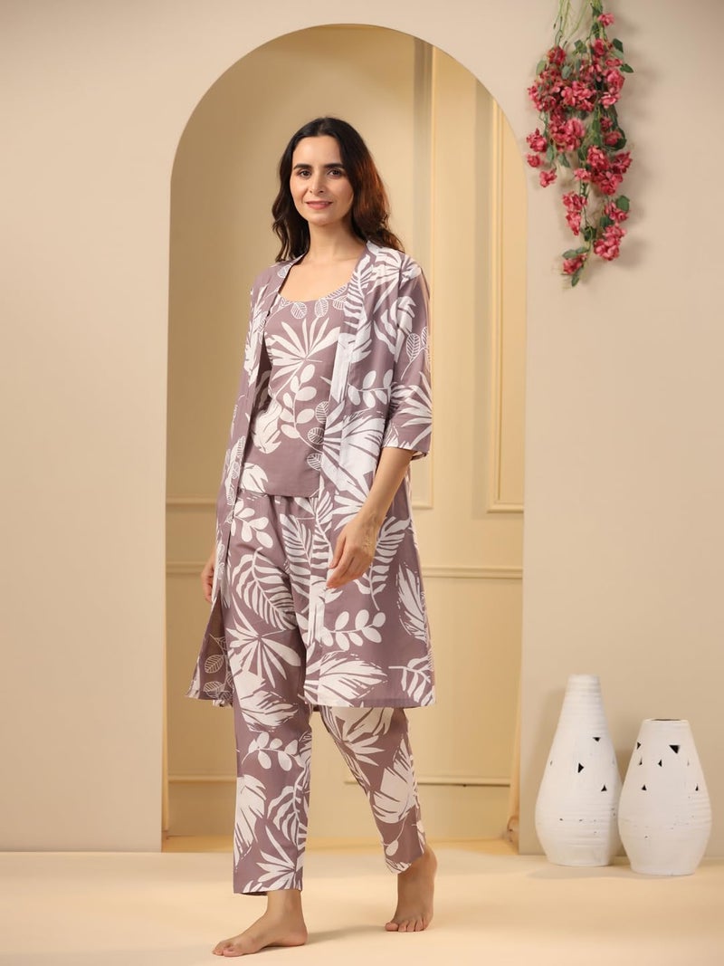 SAY Women Night Suits Pajama Sets, Pure Cotton, Floral Printed, Lilac Color, Short Sleeve, Night Suit for Women, Sleep Suit - Image 2