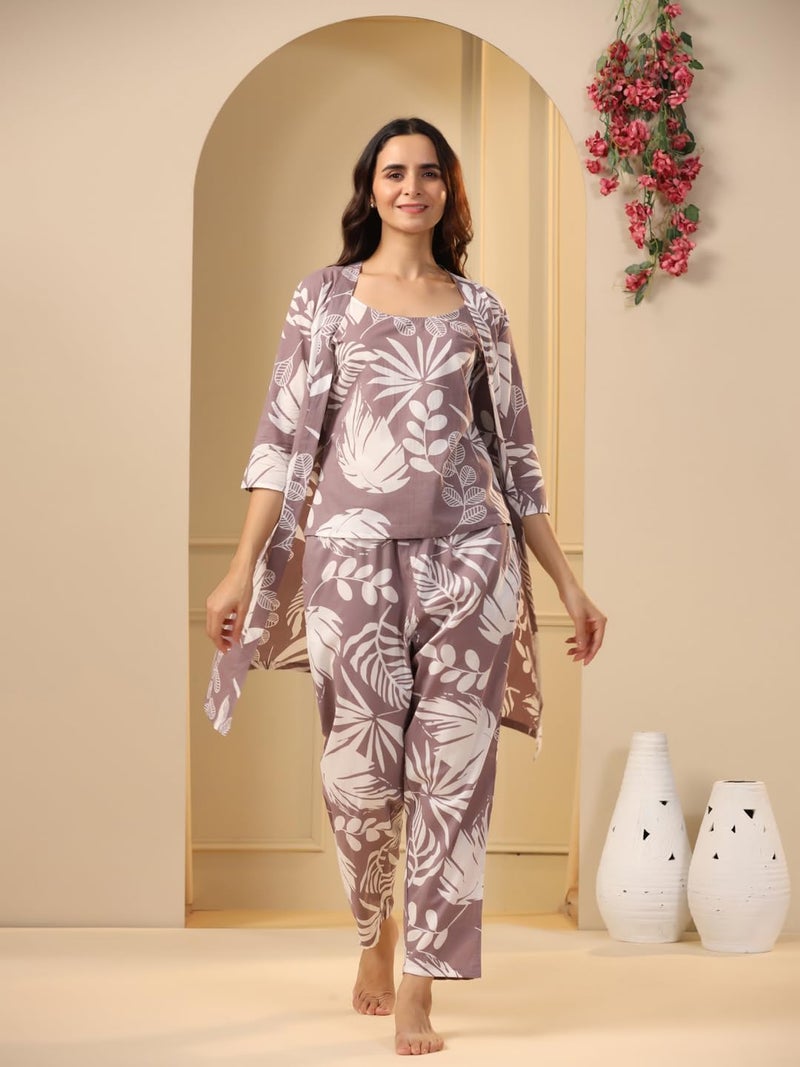 SAY Women Night Suits Pajama Sets, Pure Cotton, Floral Printed, Lilac Color, Short Sleeve, Night Suit for Women, Sleep Suit - Image 4