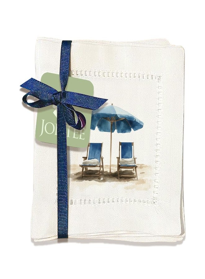 Jolitee Decorative Hemstitch Cocktail Napkins, 6"x6" Washable Linen-Like Cloth Napkins, Handmade for Entertaining and Everyday Use (Beach Chairs) - Image 1