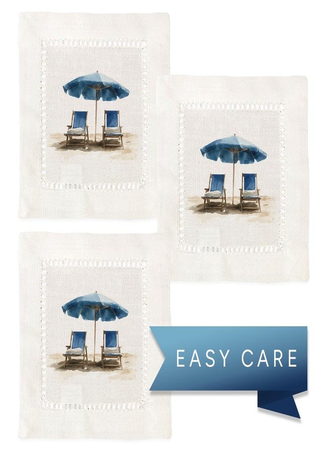 Jolitee Decorative Hemstitch Cocktail Napkins, 6"x6" Washable Linen-Like Cloth Napkins, Handmade for Entertaining and Everyday Use (Beach Chairs) - Image 3