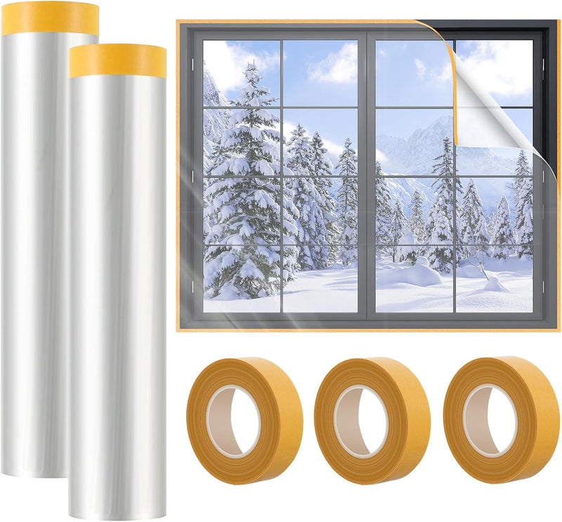 UJG 2PCS - 87'' x 197'' Window Insulation Kit, Window Insulation for Winter, POF Window Sealer for Winter, Insulates Indoor Windows Keep Warm for Weatherproofing Window Film for Winter Window Covering - Image 1
