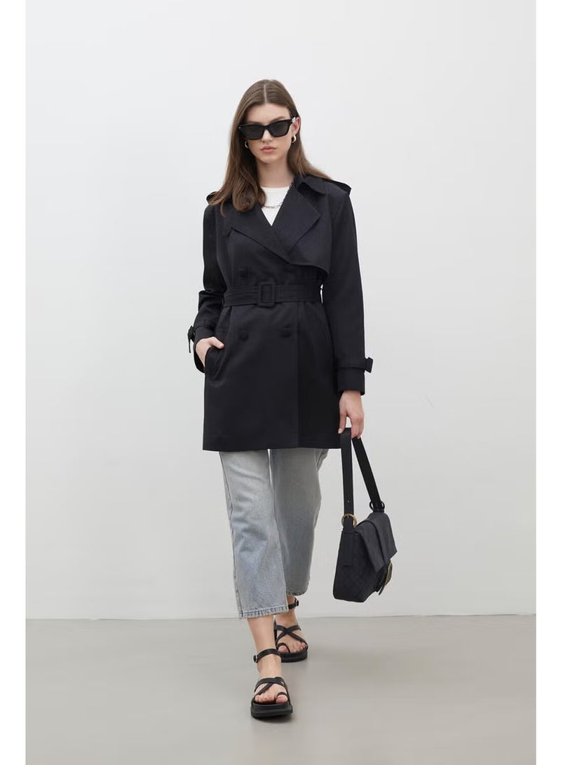 Manuka Chelsea Double Breasted Trench Coat Black - Image 3