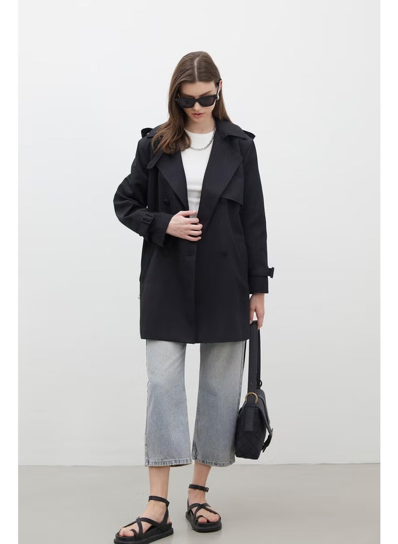 Manuka Chelsea Double Breasted Trench Coat Black - Image 2